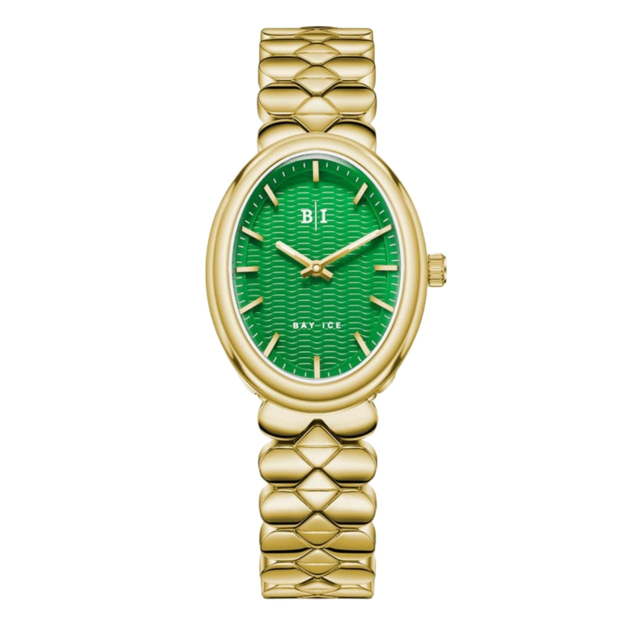 Gold watch with green dial