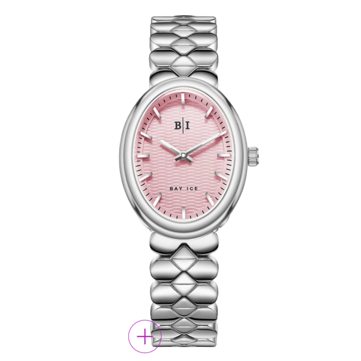 Silver watch with pink dial